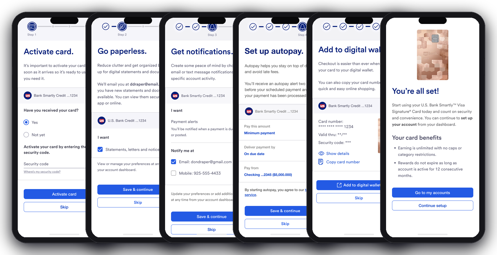 US Bank onboarding first login screens
