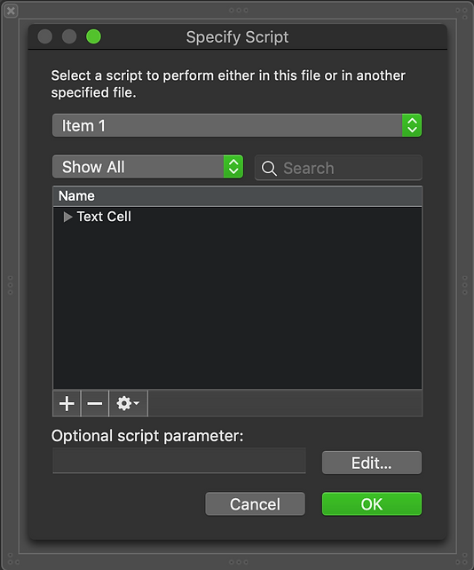 Specify Script dialog in dark mode